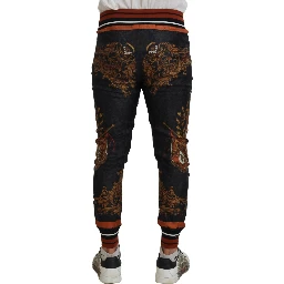 Gray Silk Baroque Crown Trousers Sport Pants