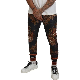 Gray Silk Baroque Crown Trousers Sport Pants