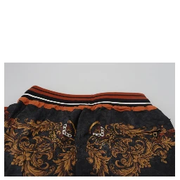 Gray Silk Baroque Crown Trousers Sport Pants