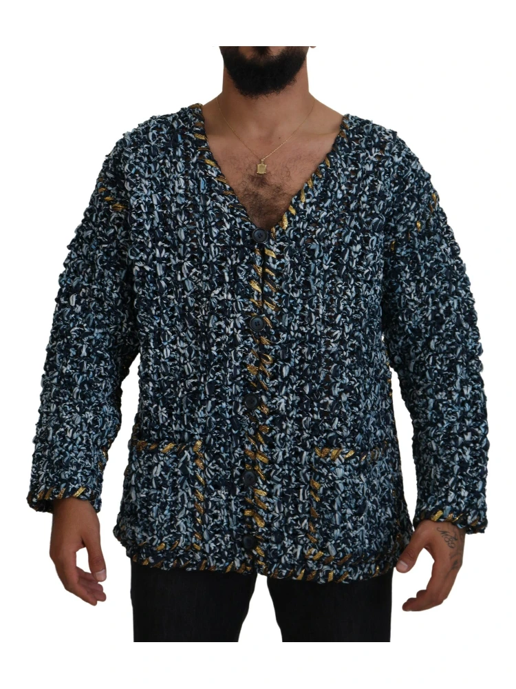 Blue Button Cardigan Fatto A Mano Sweater