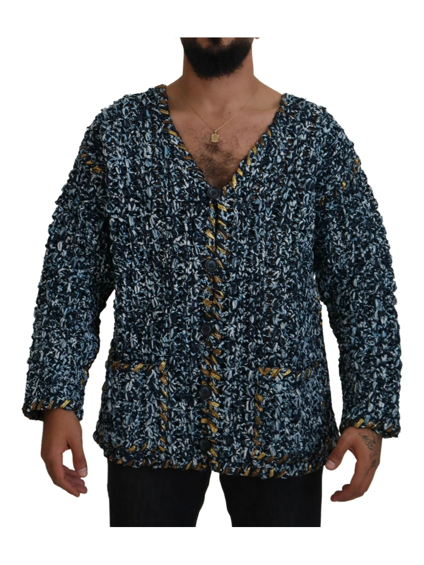 Blue Button Cardigan Fatto A Mano Sweater