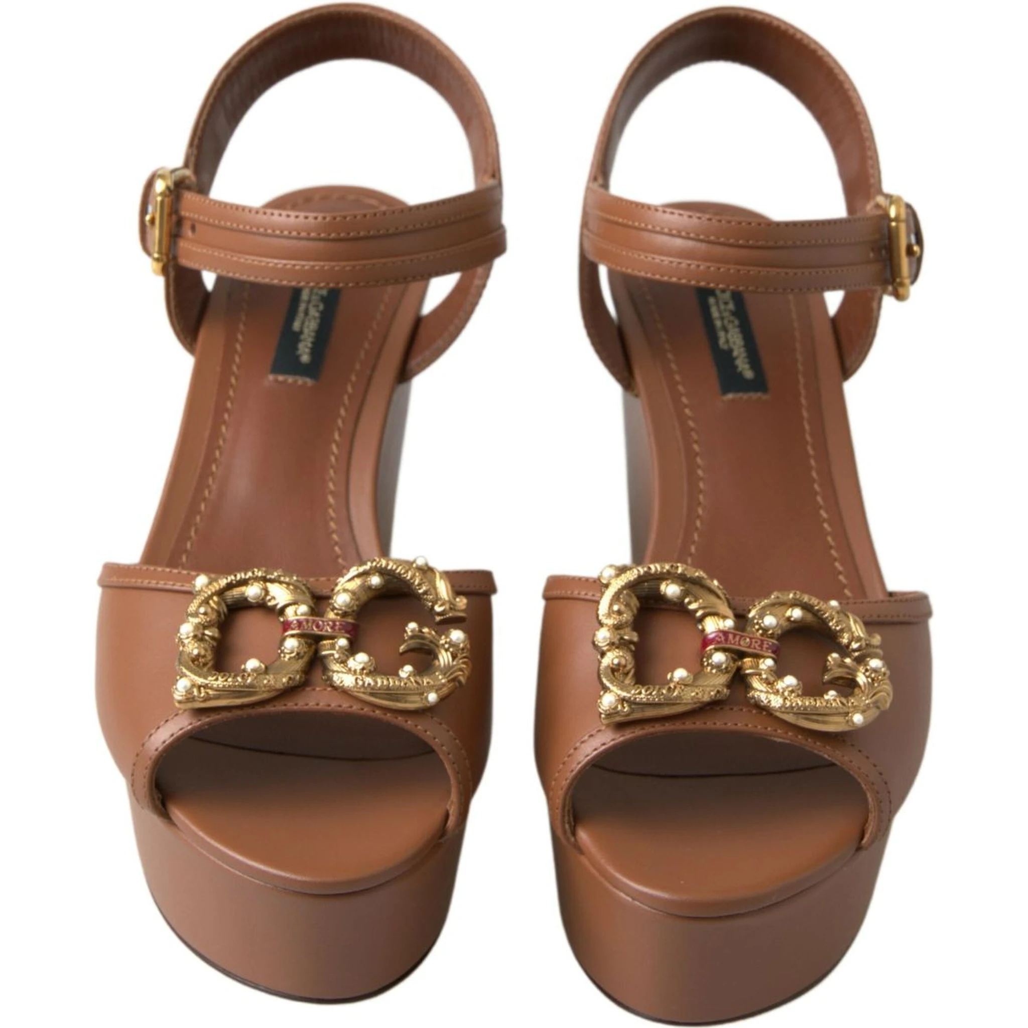 Brown Leather AMORE Wedges Sandals Shoes