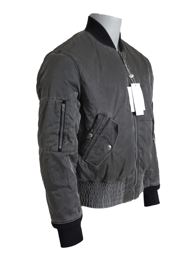 Gray Bomber Zipper Pocket Sleeves Jacket