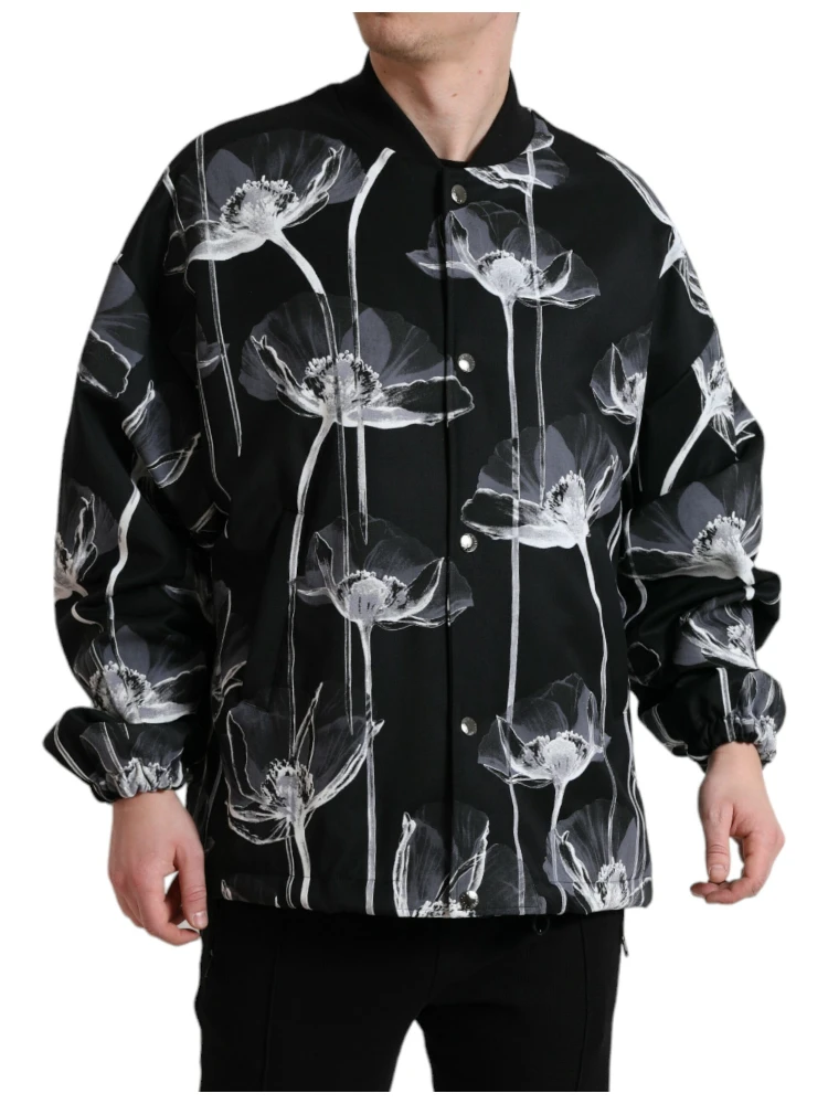 Black Floral Print Wool Button Down Bomber Jacket alternative