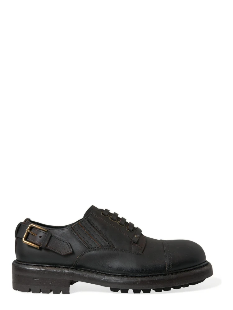 Brown Leather Lace Up Derby Men Dress Shoes