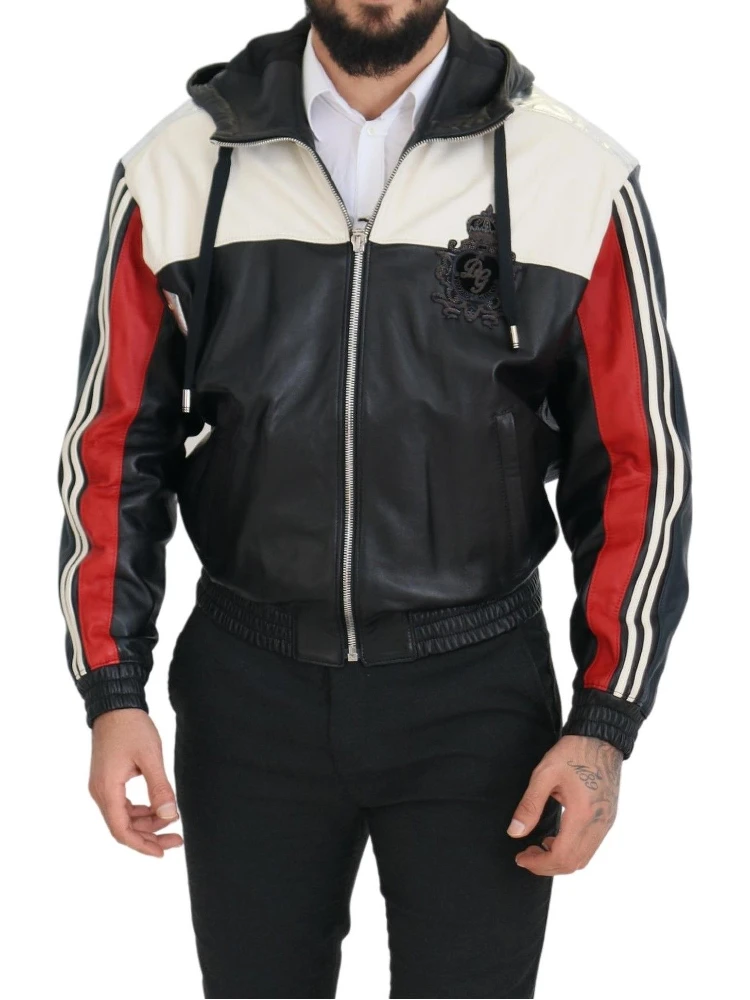 Black Leather Hooded Blouson Coat Jacket alternative