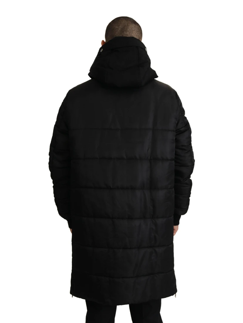 Black Nylon Hooded Parka Coat Winter Jacket