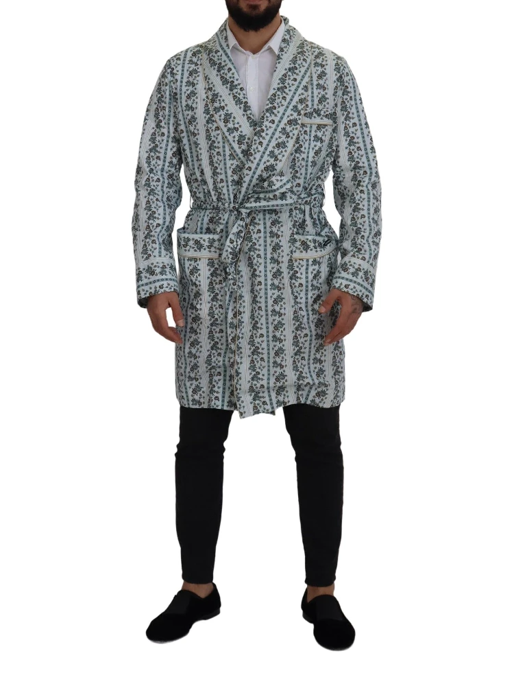 Blue Floral Cotton Robe Coat Jacket
