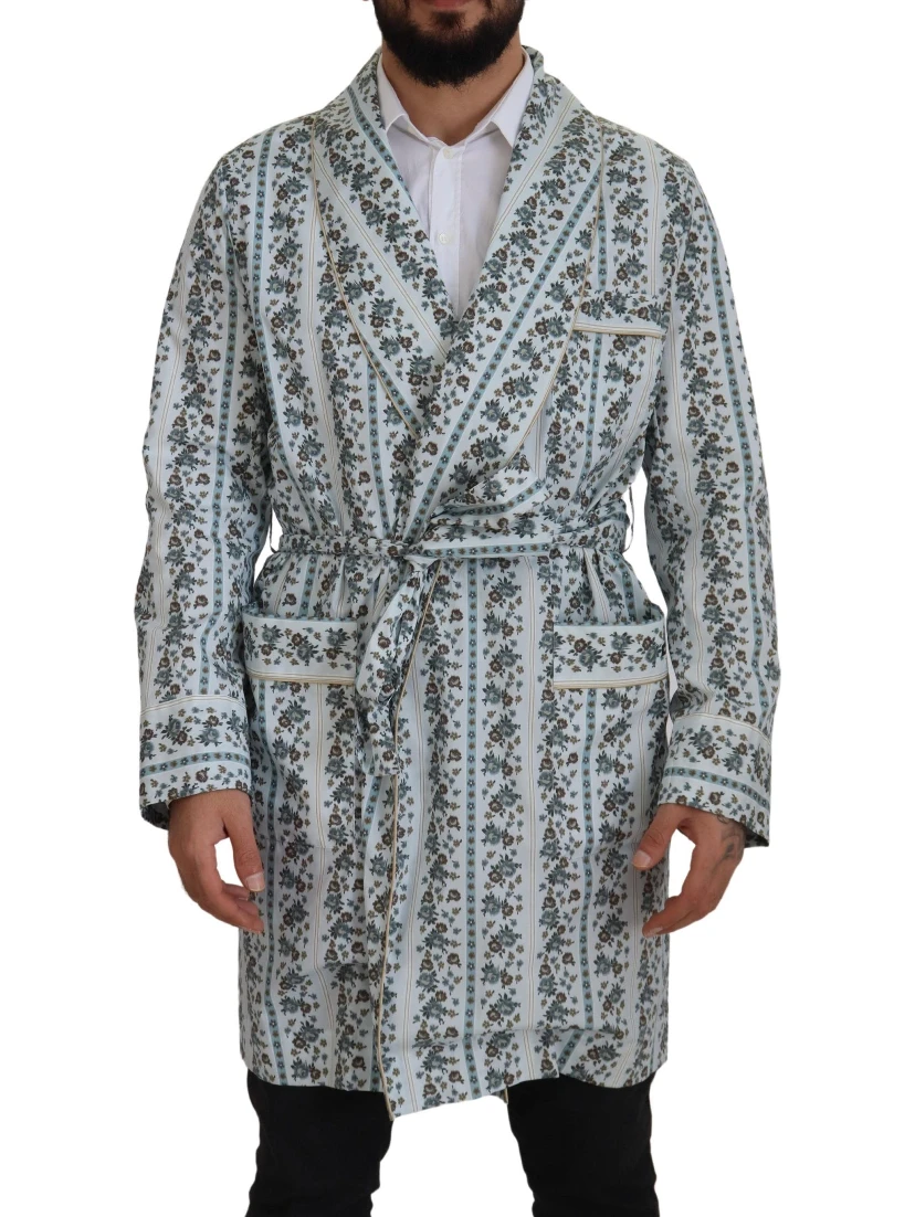 Blue Floral Cotton Robe Coat Jacket