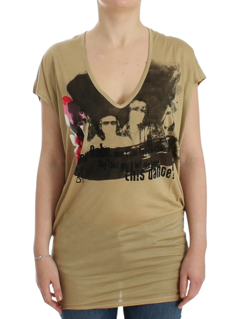 Beige motive print t-shirt
