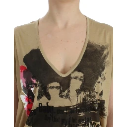 Beige motive print t-shirt