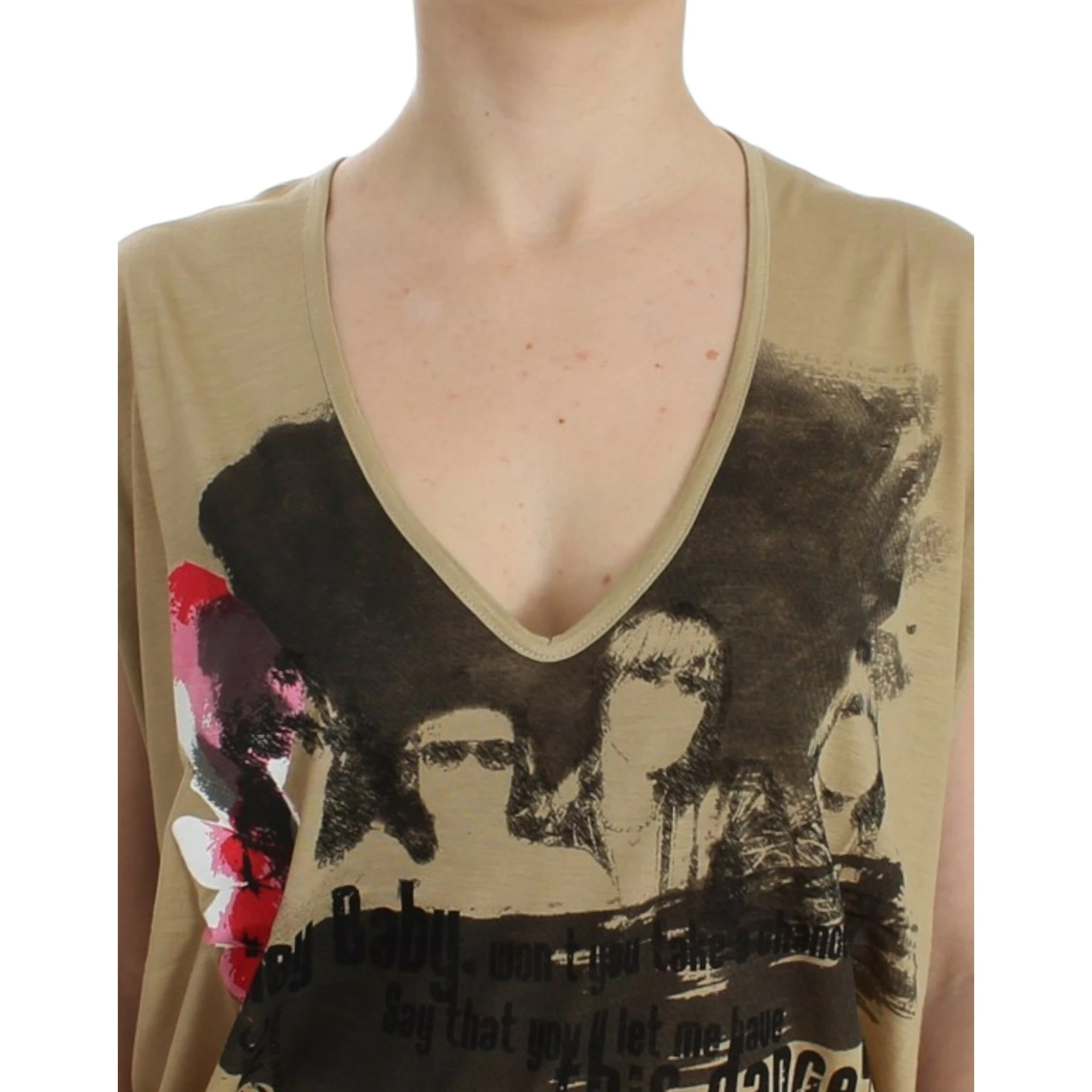 Beige motive print t-shirt