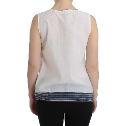 White Blue Top Blouse Tank Shirt Sleeveless