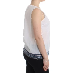 White Blue Top Blouse Tank Shirt Sleeveless