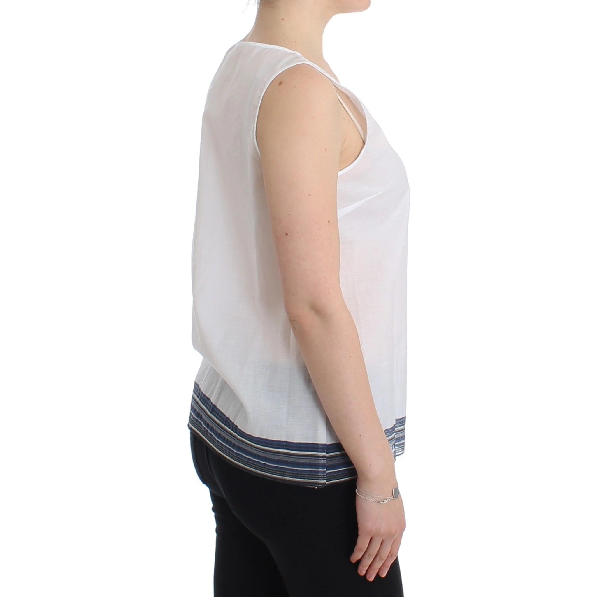 White Blue Top Blouse Tank Shirt Sleeveless