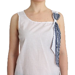 White Blue Top Blouse Tank Shirt Sleeveless