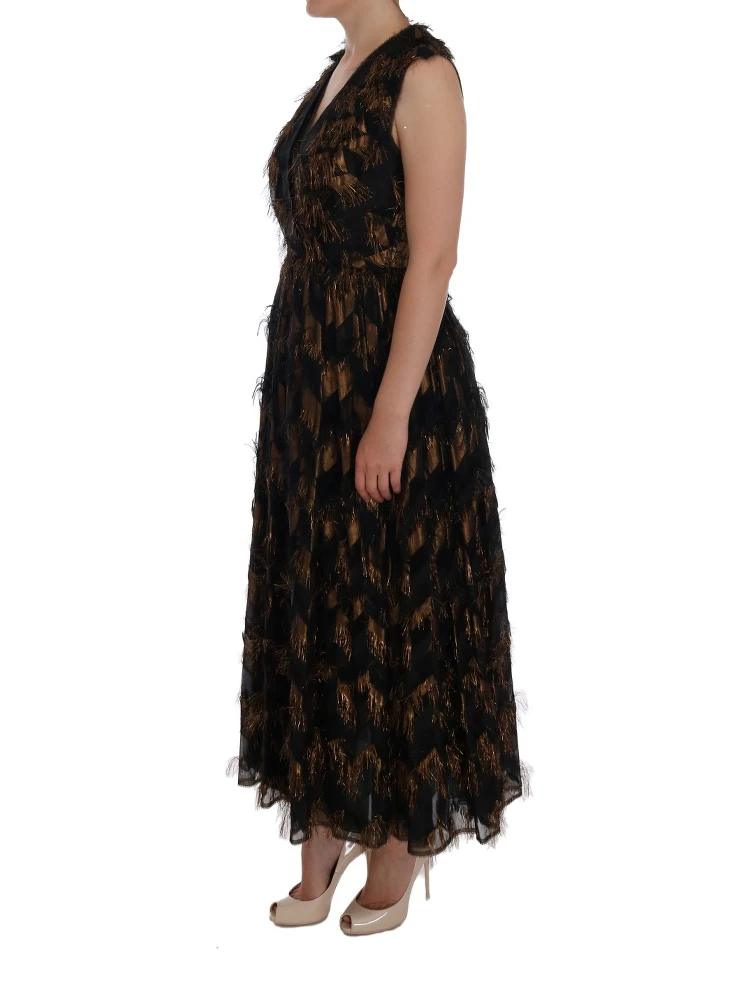Black Silk Brown Fringes A-Line Dress alternative