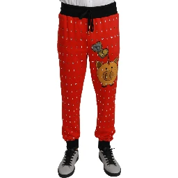 Red Piggy Bank Cotton Crystal Trousers Pants
