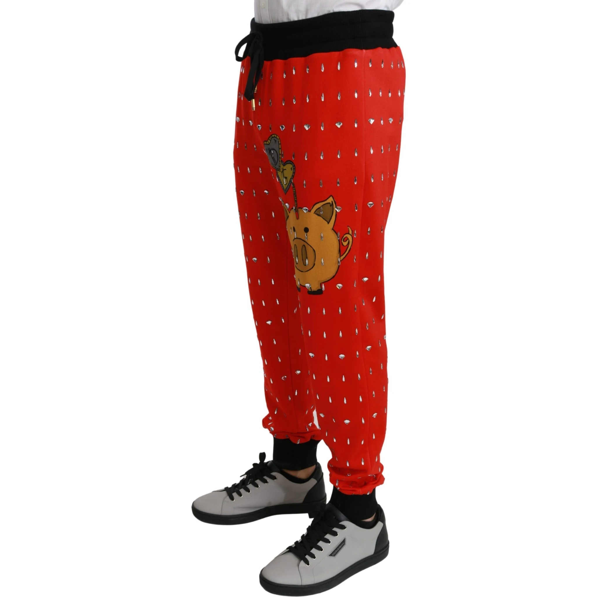 Red Piggy Bank Cotton Crystal Trousers Pants