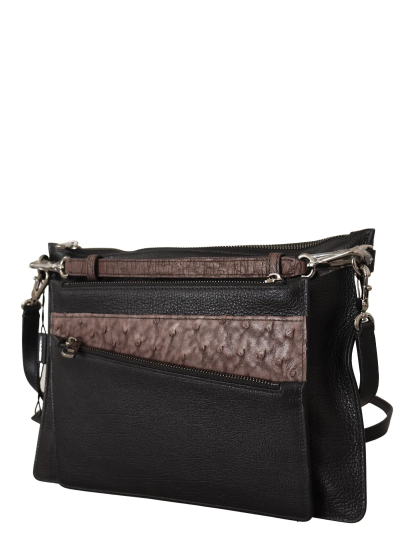 Black Exotic Leather Shoulder Sling Alta Sartoria Bag