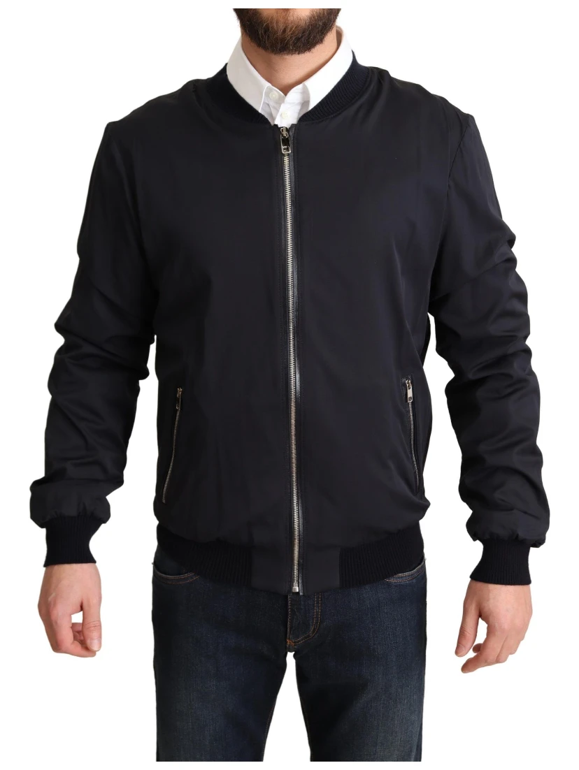 Blue Silk Coat Short Bomber Men Jacket