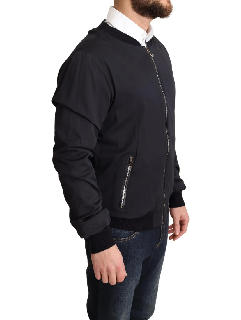 Blue Silk Coat Short Bomber Men Jacket