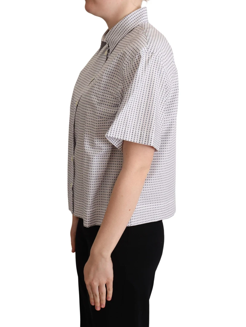 White Polka Dots Collared Blouse Shirt