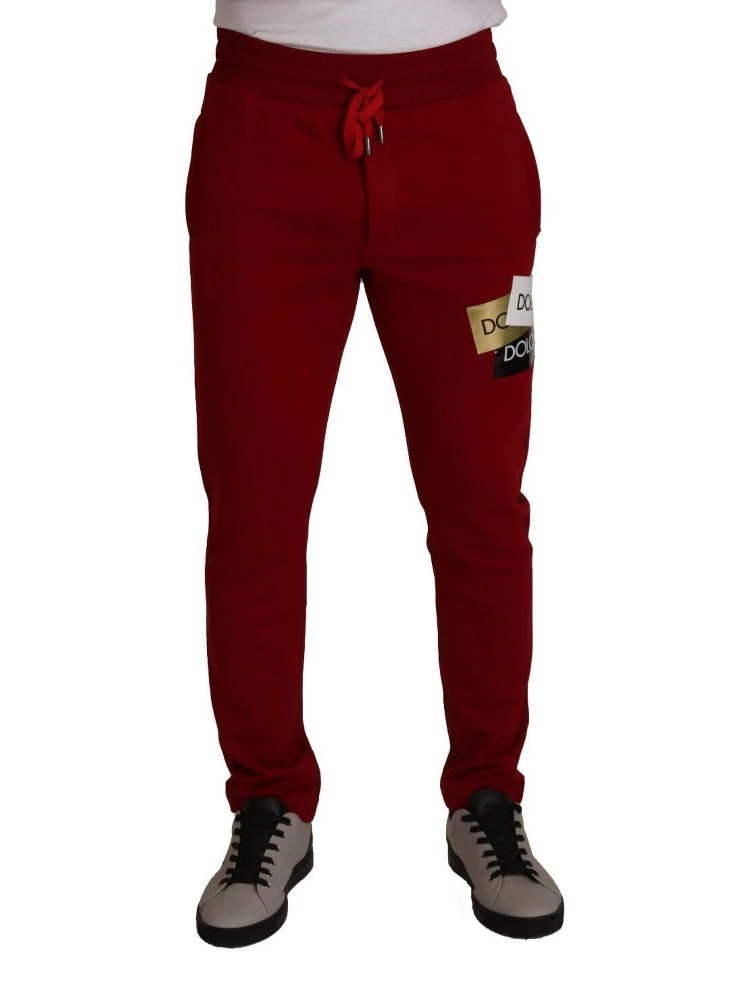 Red Cotton Logo Patch Sweatpants Jogging Pants