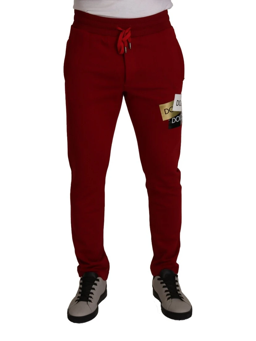 Red Cotton Logo Patch Sweatpants Jogging Pants