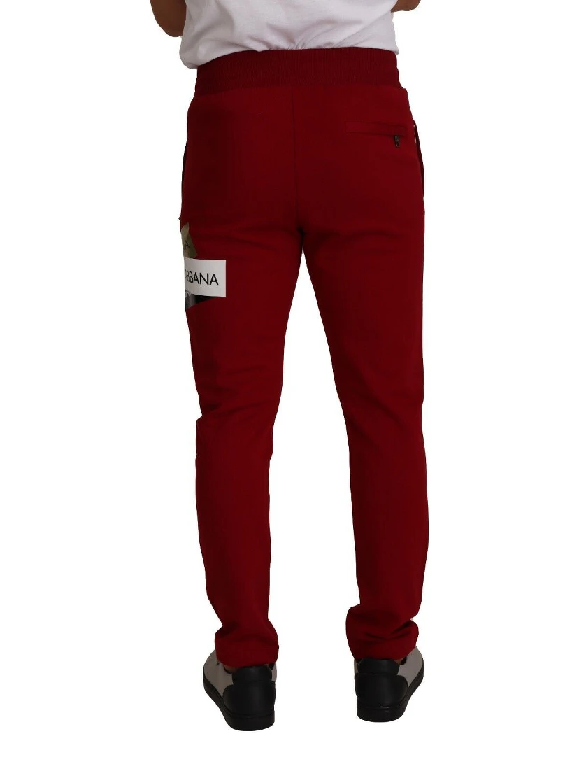 Red Cotton Logo Patch Sweatpants Jogging Pants