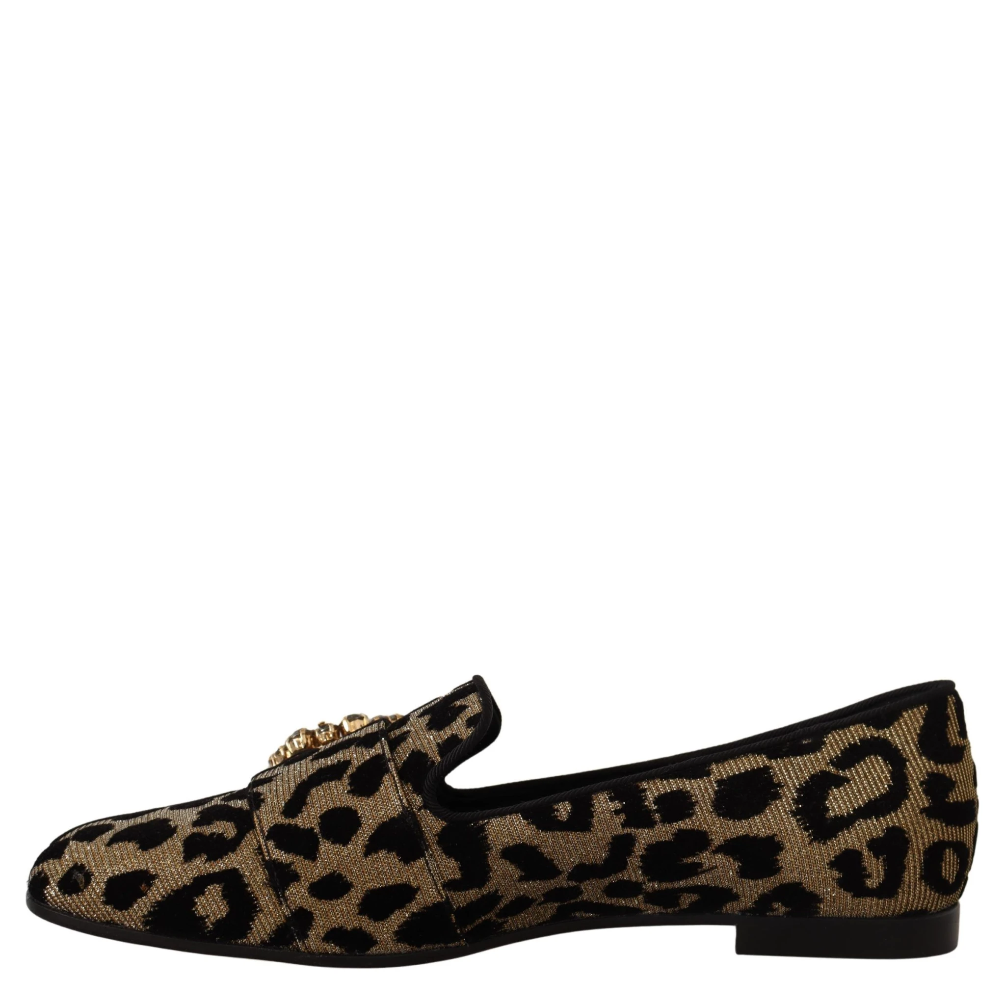 Gold Leopard Print Crystals Loafers Shoes