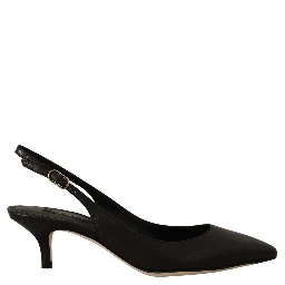 Black Leather Slingbacks Heels Pumps Shoes
