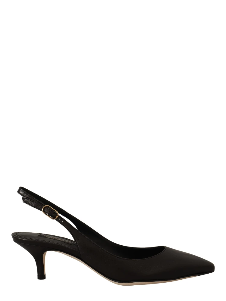 Black Leather Slingbacks Heels Pumps Shoes