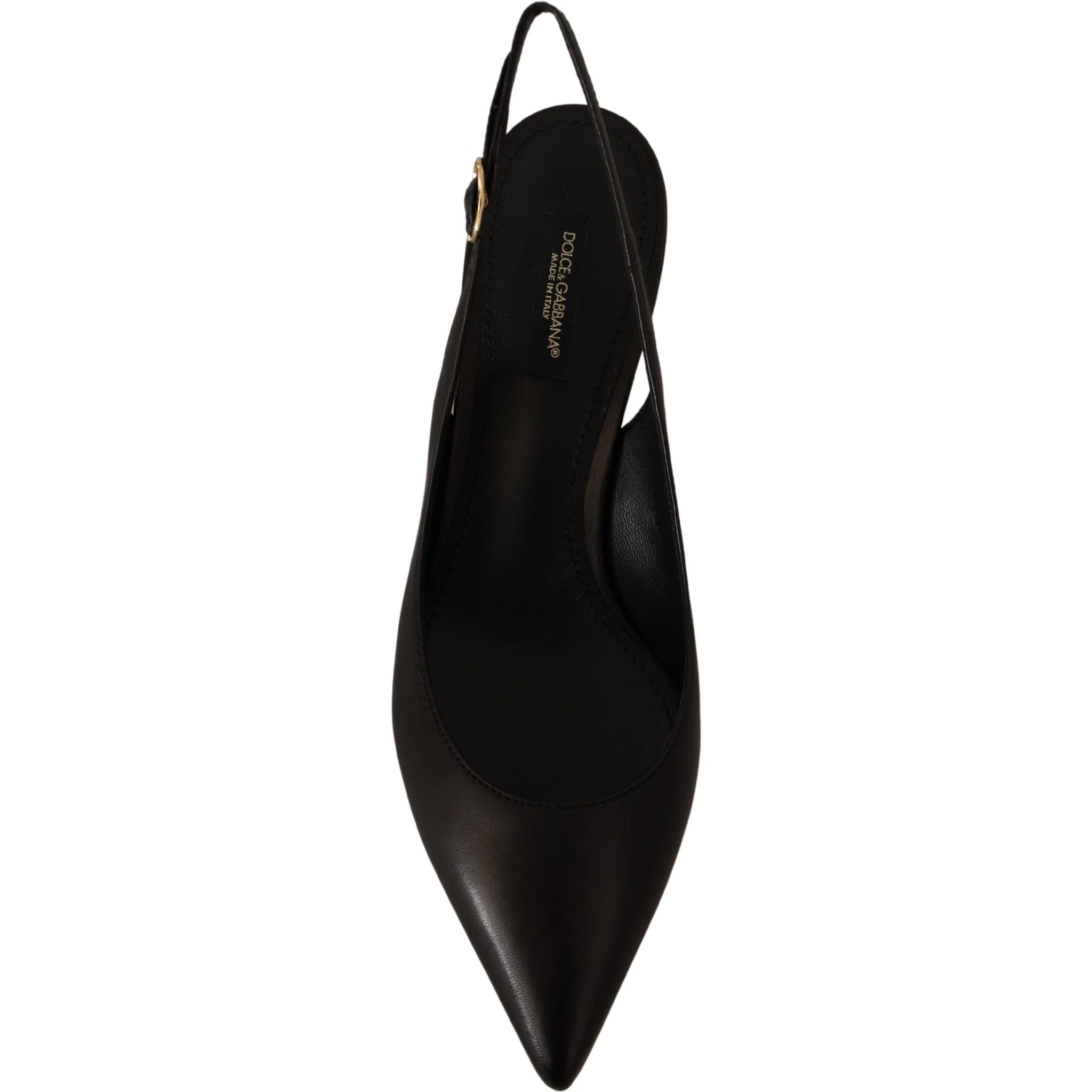 Black Leather Slingbacks Heels Pumps Shoes