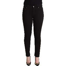 Black Cotton Mid Waist Denim Slim Fit Jeans