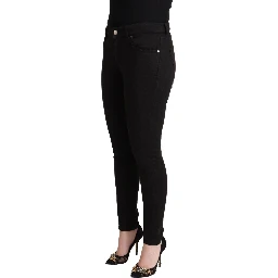 Black Cotton Mid Waist Denim Slim Fit Jeans