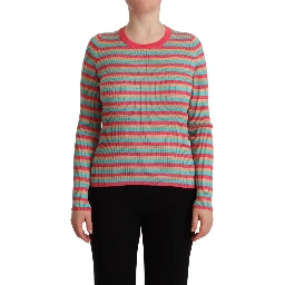 Multicolor Stripes Silk Crew Neck Pullover Top