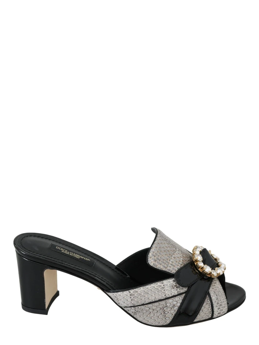 Black Gray Exotic Leather Crystals Sandals Shoes
