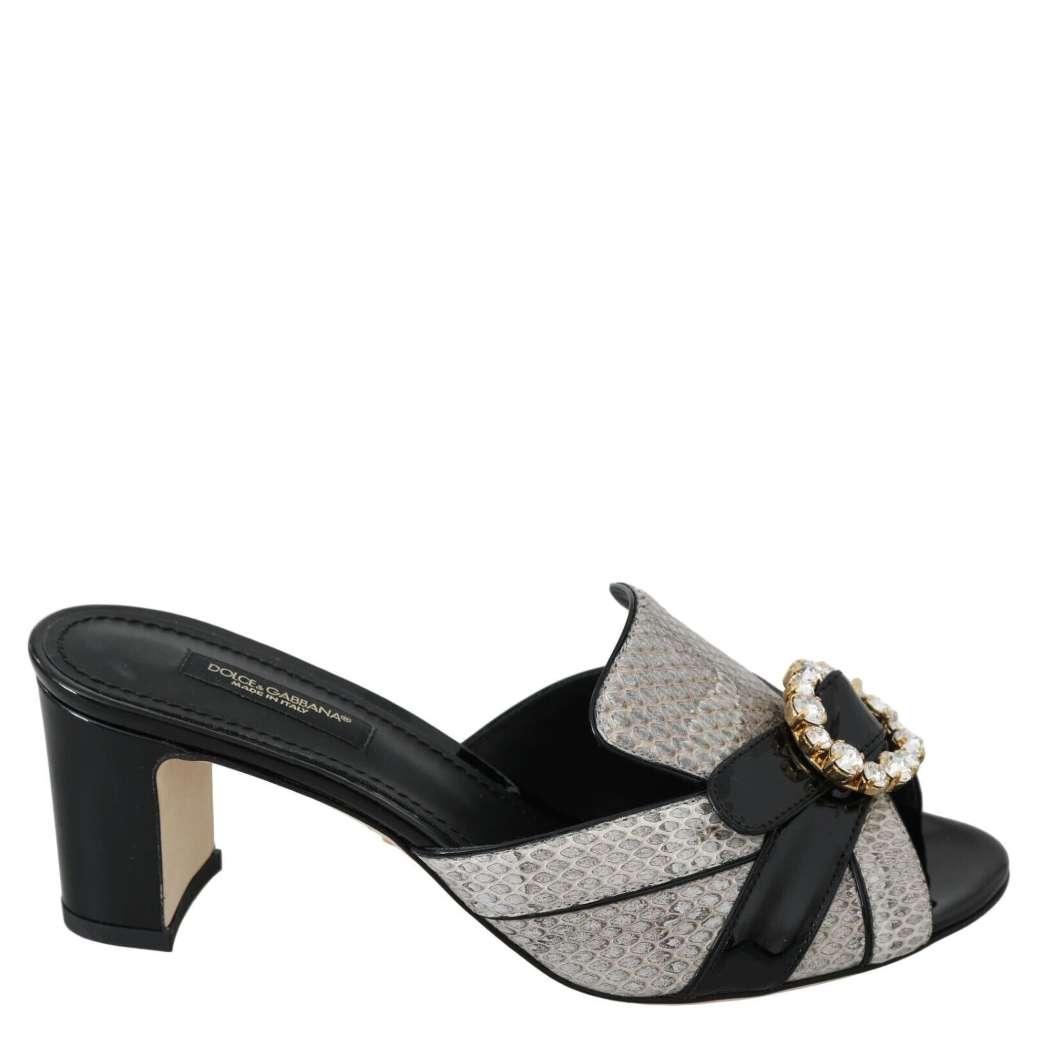 Black Gray Exotic Leather Crystals Sandals Shoes