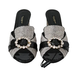 Black Gray Exotic Leather Crystals Sandals Shoes