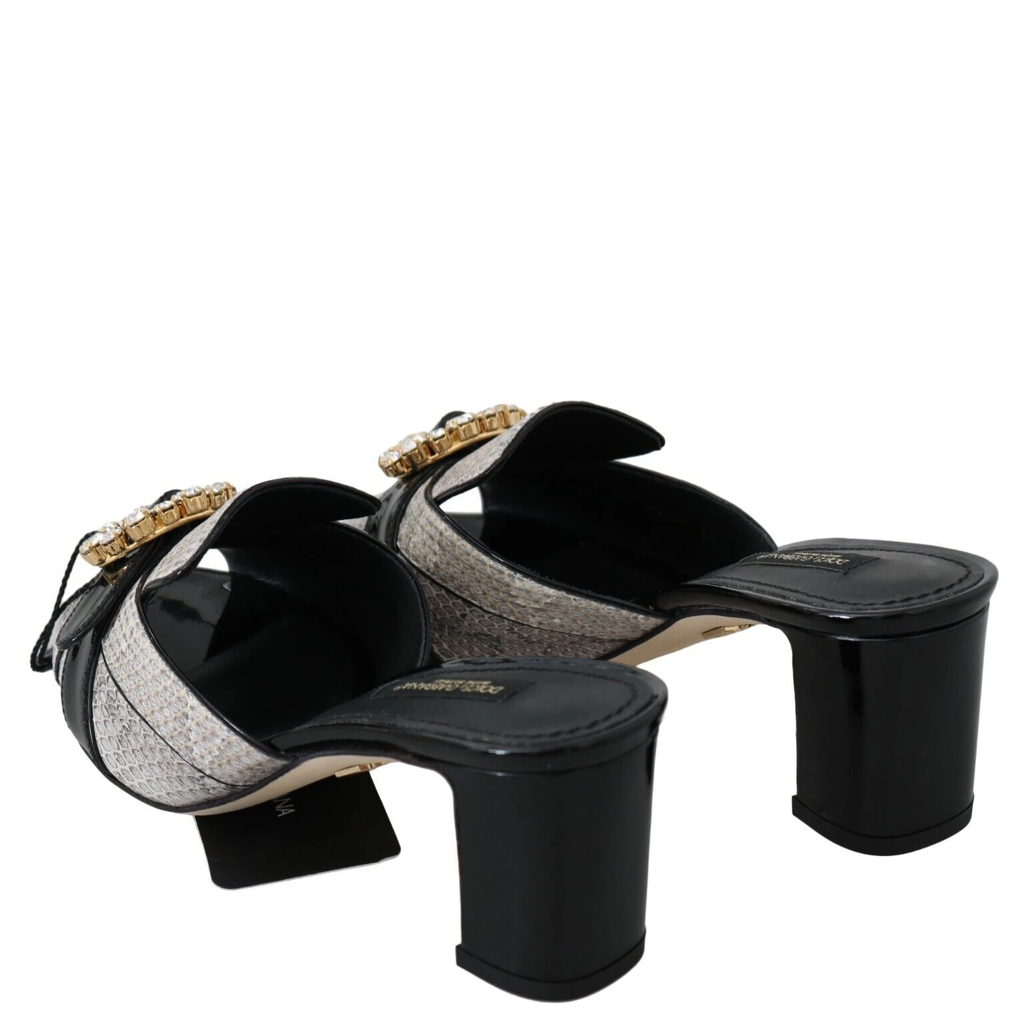 Black Gray Exotic Leather Crystals Sandals Shoes