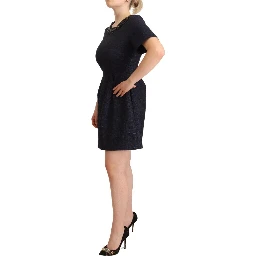Black Embellished Short Sleeves Mini A-line Dress