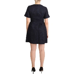 Black Embellished Short Sleeves Mini A-line Dress