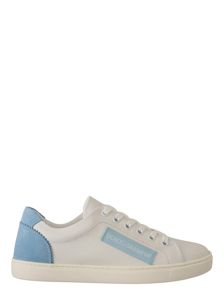 White Blue Leather Low Top Sneakers Shoes