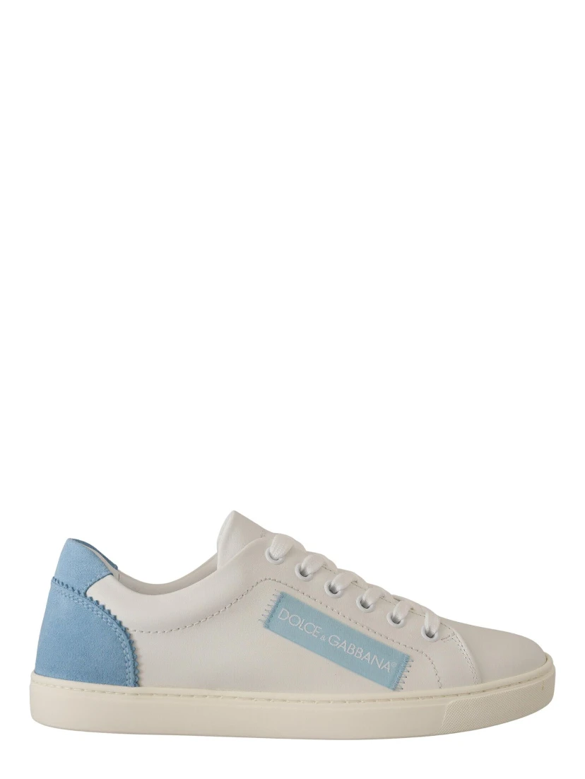 White Blue Leather Low Top Sneakers Shoes