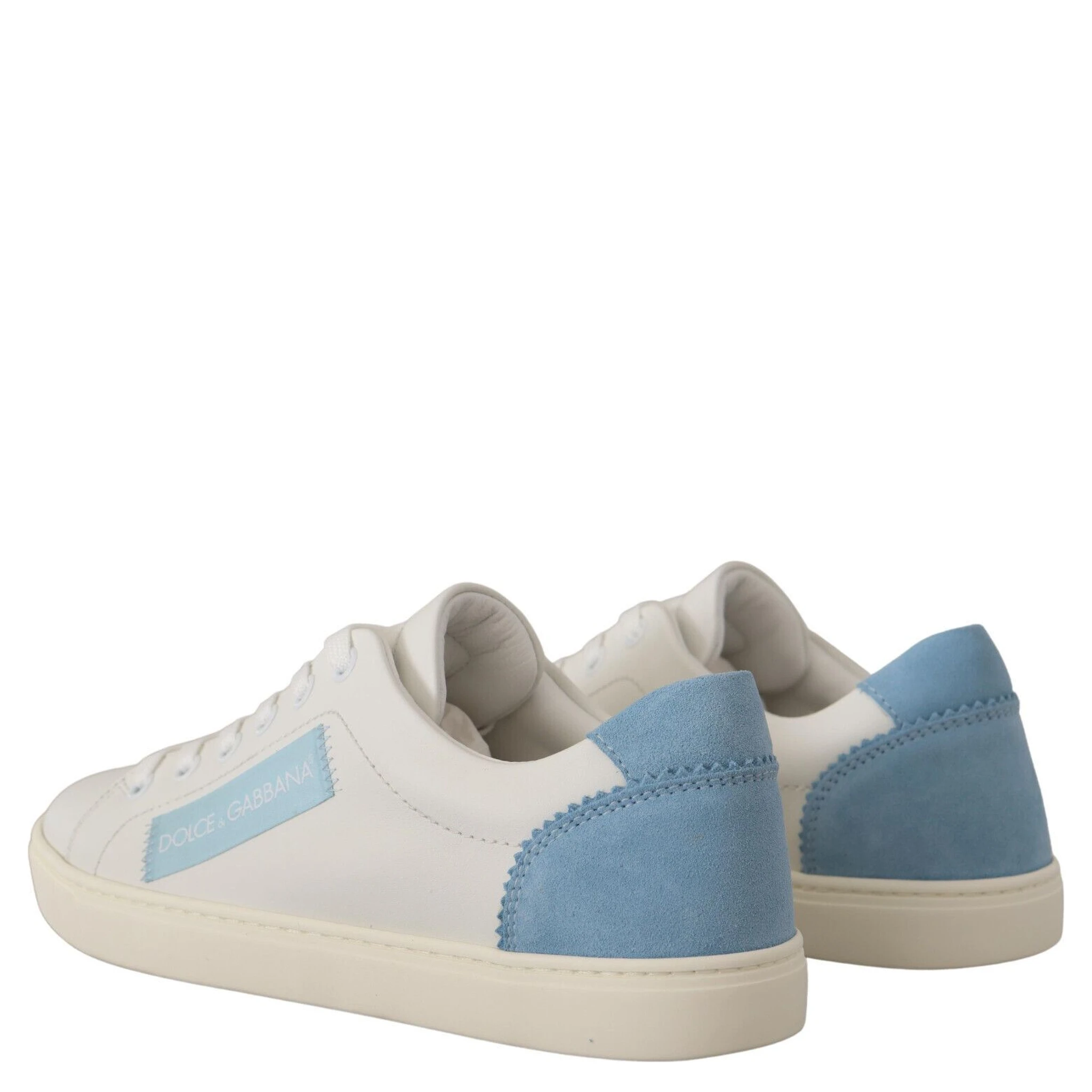 White Blue Leather Low Top Sneakers Shoes