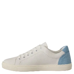 White Blue Leather Low Top Sneakers Shoes