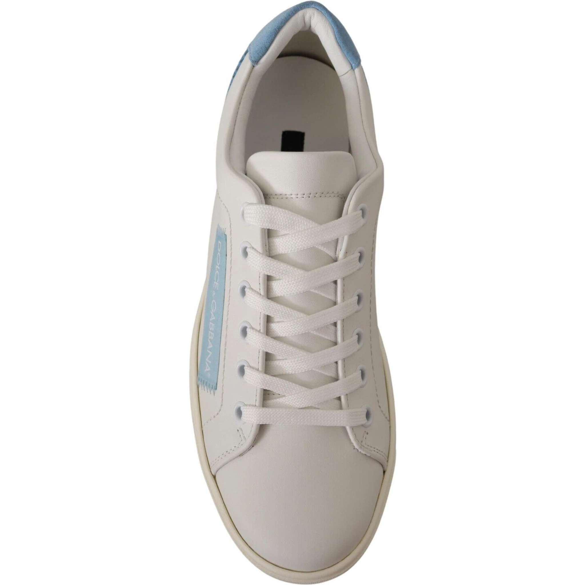 White Blue Leather Low Top Sneakers Shoes