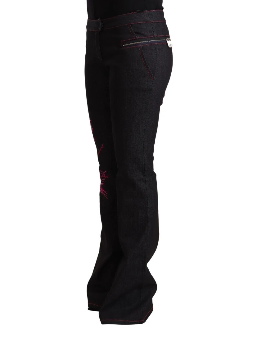 Black Cotton Stretch Mid Waist Cotton Flared Denim Jeans