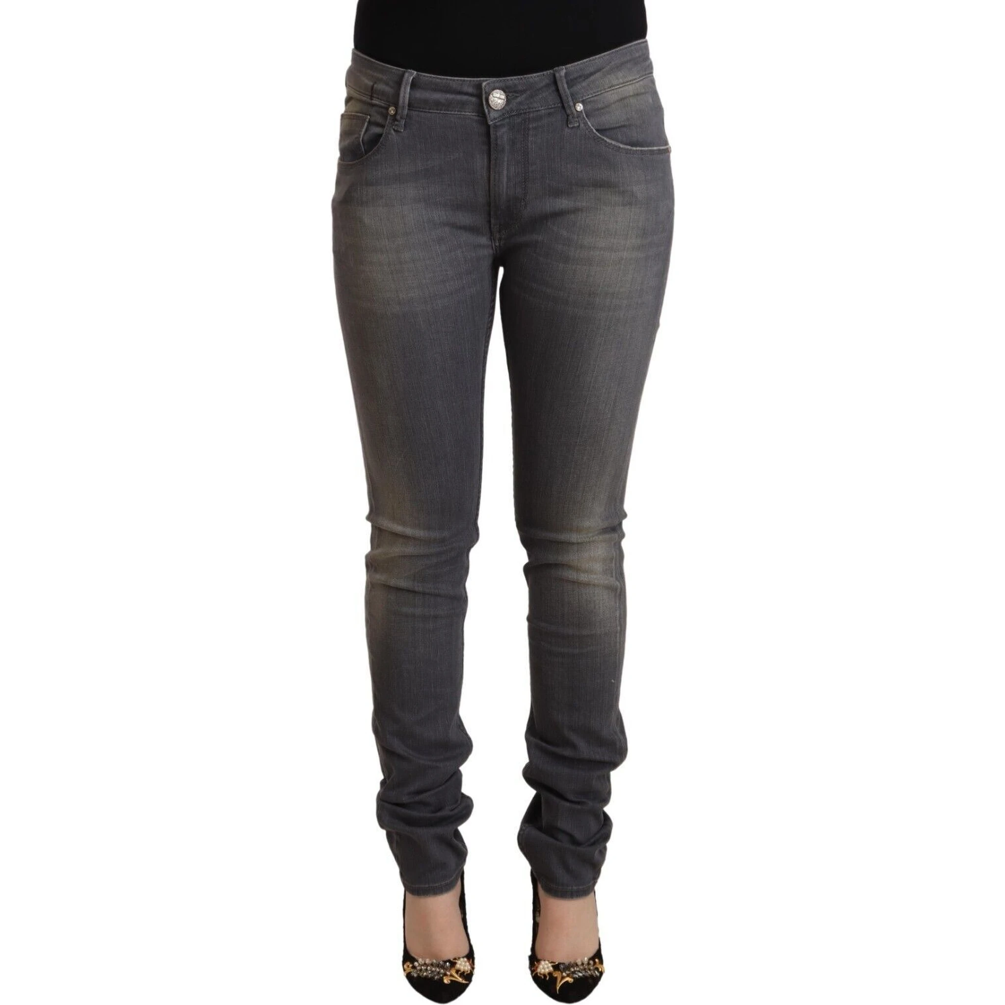 Dark Gray Washed Cotton Denim Skinny Jeans